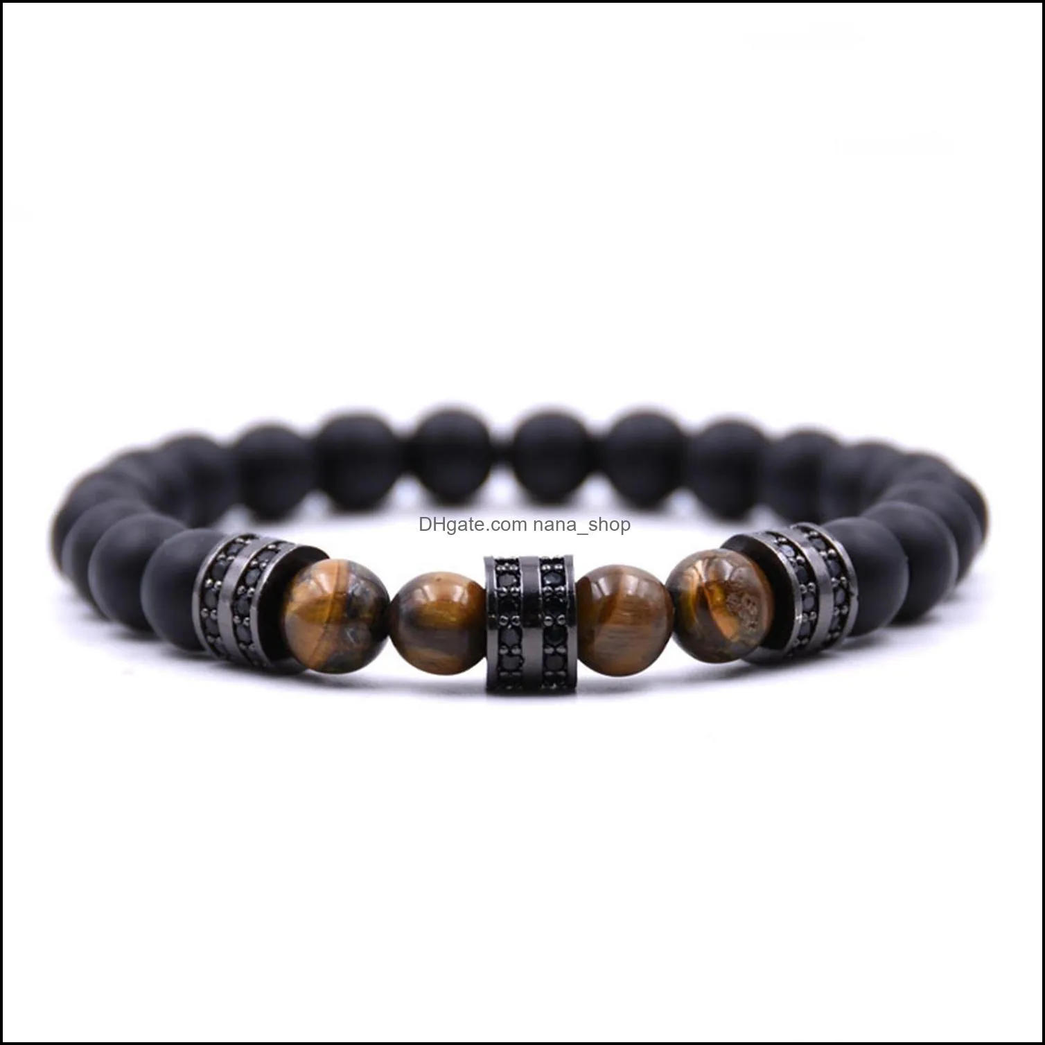 Beaded Strands High Quality Factory Sales Cz Alloy Matte Black Onyx Bracelet With 8Mm Round Charm Beads For Men Fashion Dhseller2010 Dhhts