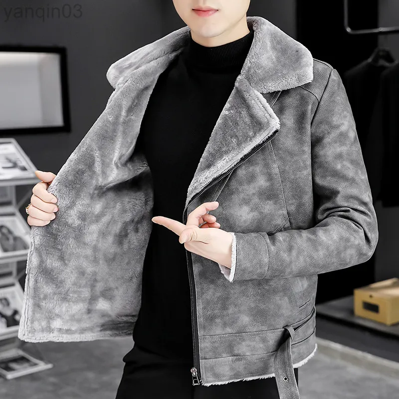 Men's Jackets 2022 Pu Jacket Leather Winter Fur Collar Warm Slim Faux Motorcycle Male Biker Clothing L220902