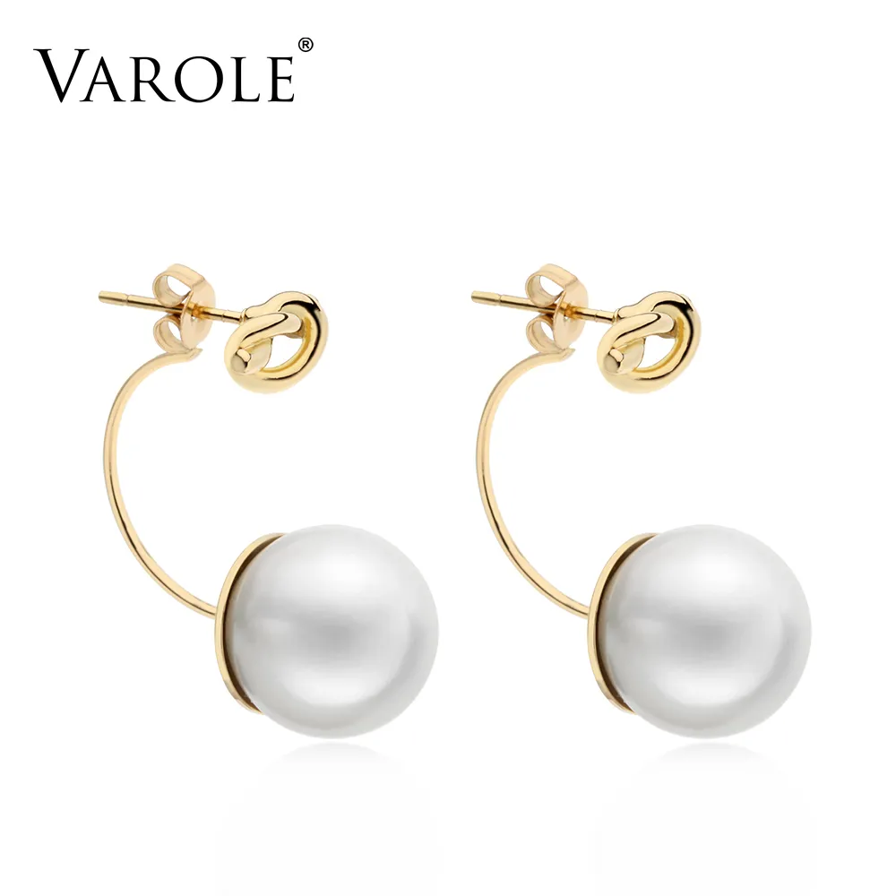 Stud Varole Aankomst Big Pearl Gold Color Stalen oorbellen voor vrouwen C Vorm geknoopte Hoops oorbellen Sieraden Groothandel