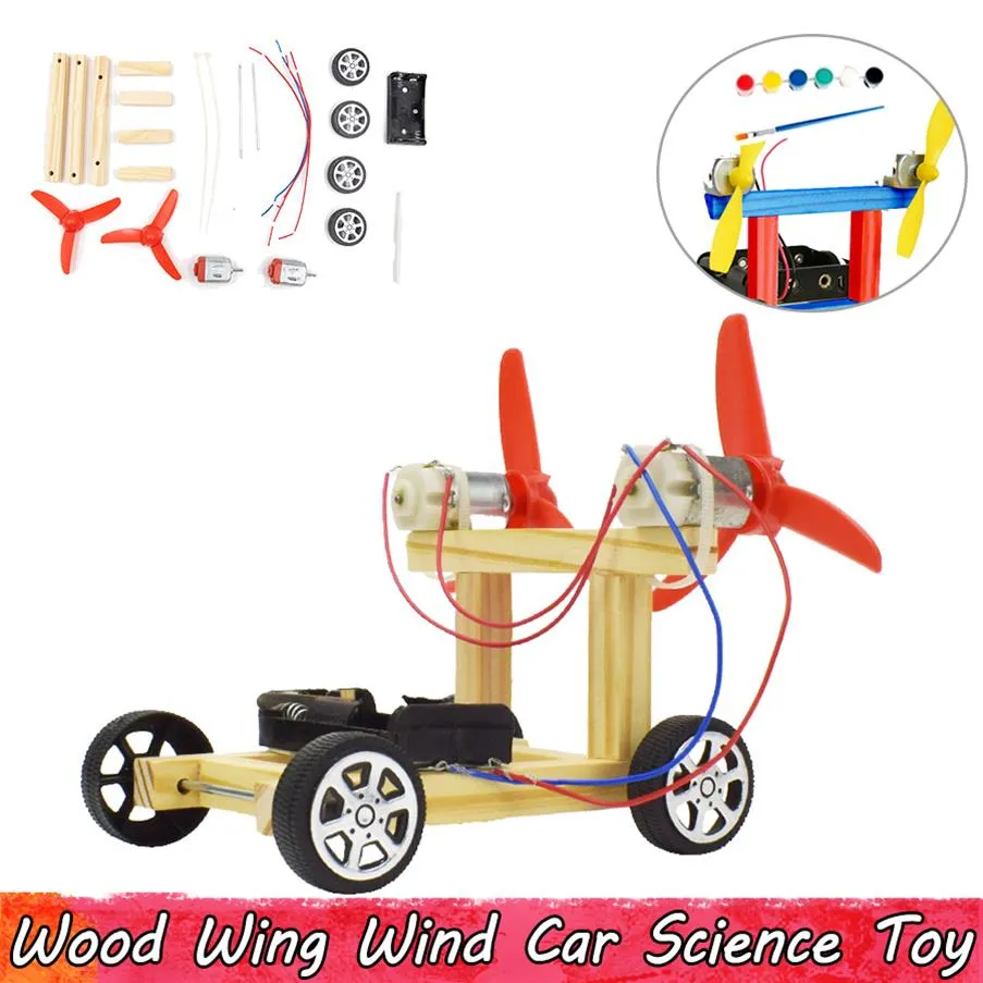 Wood Wing Wind Car Science Toys DIY Montagem de brinquedos educacionais para crianças Melhoram presentes de habilidade cerebral272p