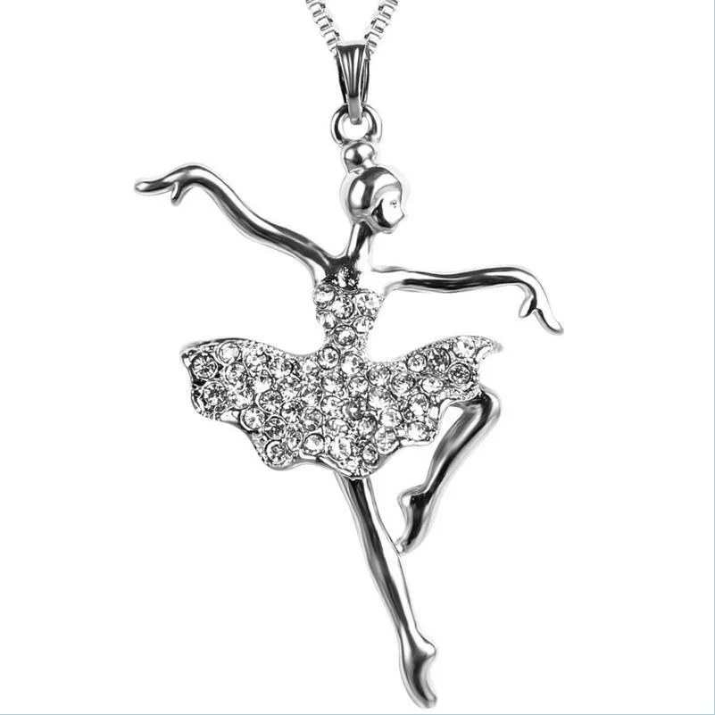 Pendentif Colliers Mode Femmes Diapositives Ballerine Collier Bijoux Or Blanc 18K Petites Filles Danseur Ballet Pendentif Collier Yydhhome Dhosl