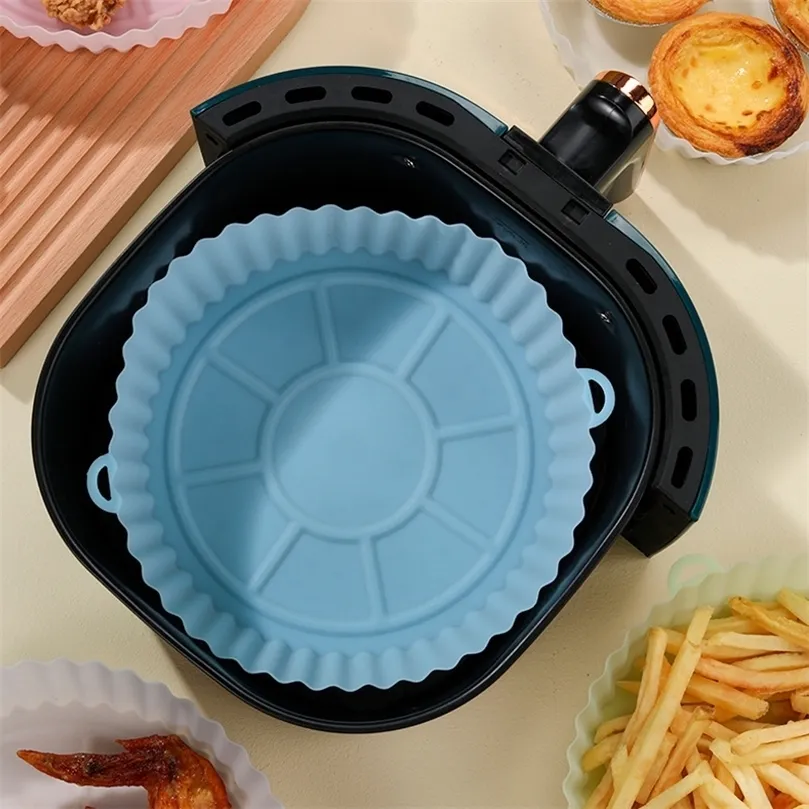 Baking Moulds Air Fryers Oven Baking Tray Fried Chicken Basket Mat AirFryer Silicone Pot Round Replacemen Grill Pan Accessories 220901