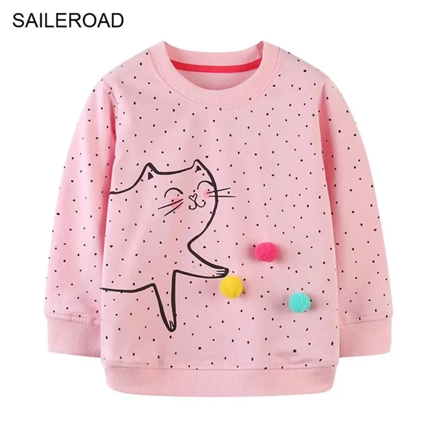 Saileroad Baby Girls Sweatshirts 동물 고양이 유아 소녀 후드 땀 셔츠 가을 유아 어린이 의류 핑크 색상 21091219J