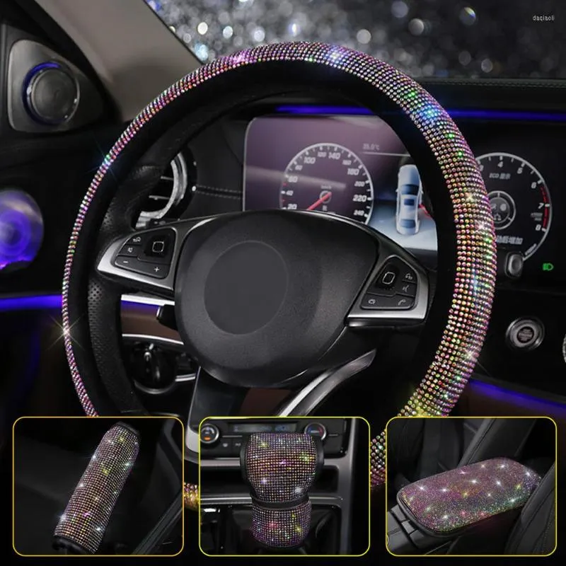 Couvre-volant universel Tuning de voiture Sparkle Bling Cover Accoudoir Pad Gear Strass Diamant Accessoires intérieurs