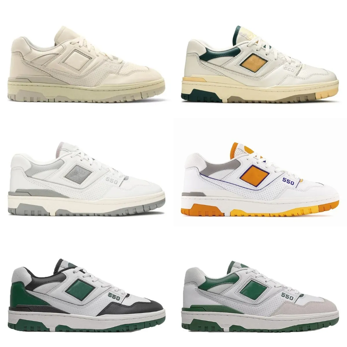 Designer New BB550 B550 550 Casual Shoes Mens Women White Green Yellow Evergreen Burgogne Cyan Au Lait Auralee Silver Rich Paul Oak Leaf Lakers Pack Trainer Sneakers