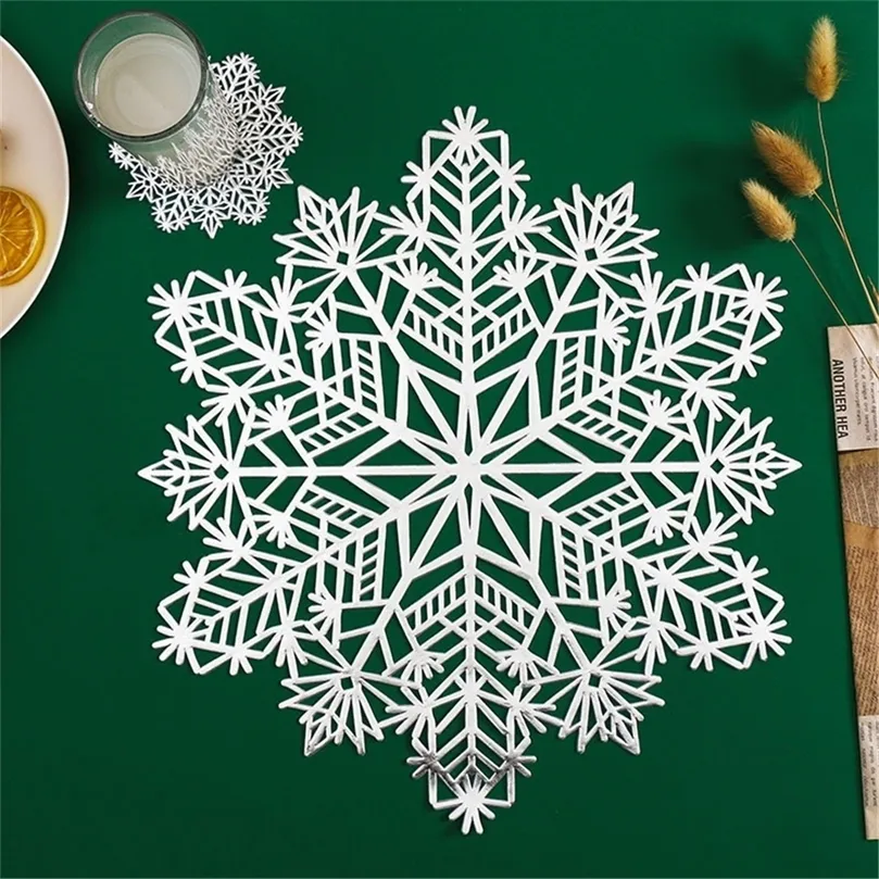 Other Event Party Supplies Christmas Decoration Placemats PVC Christmas Snowflake Nonslip And Heatinsulating Table Mats Party Decor Coasters Table Mats 220901