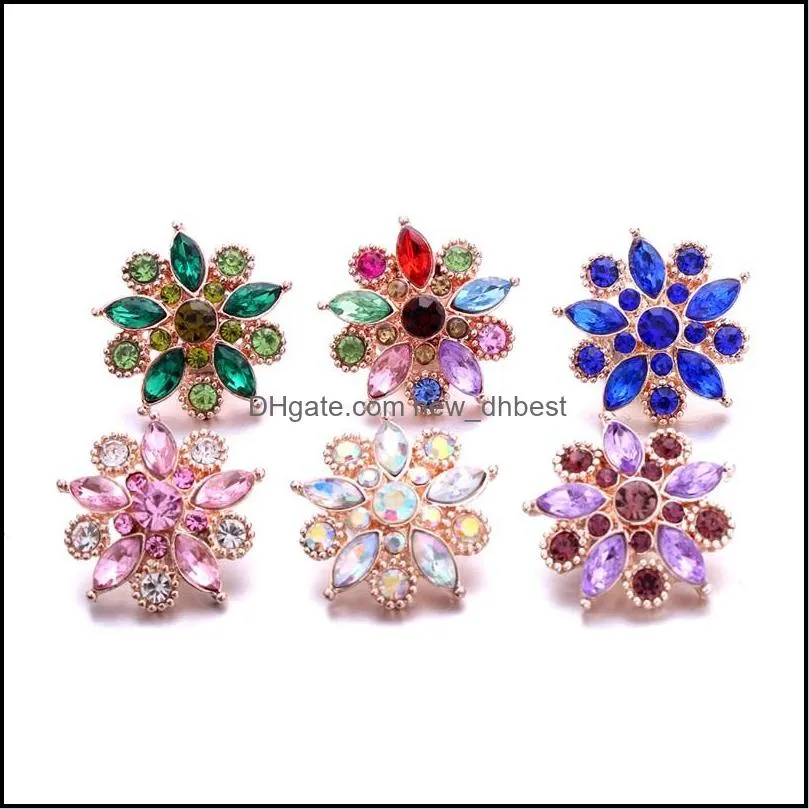 Verschlüsse Haken Großhandel Strass 18 mm Druckknopf Blumenverschluss Gold Metall Zirkon Charms für Druckknöpfe Schmuckzubehör Su Dhseller2010 Dhcpe