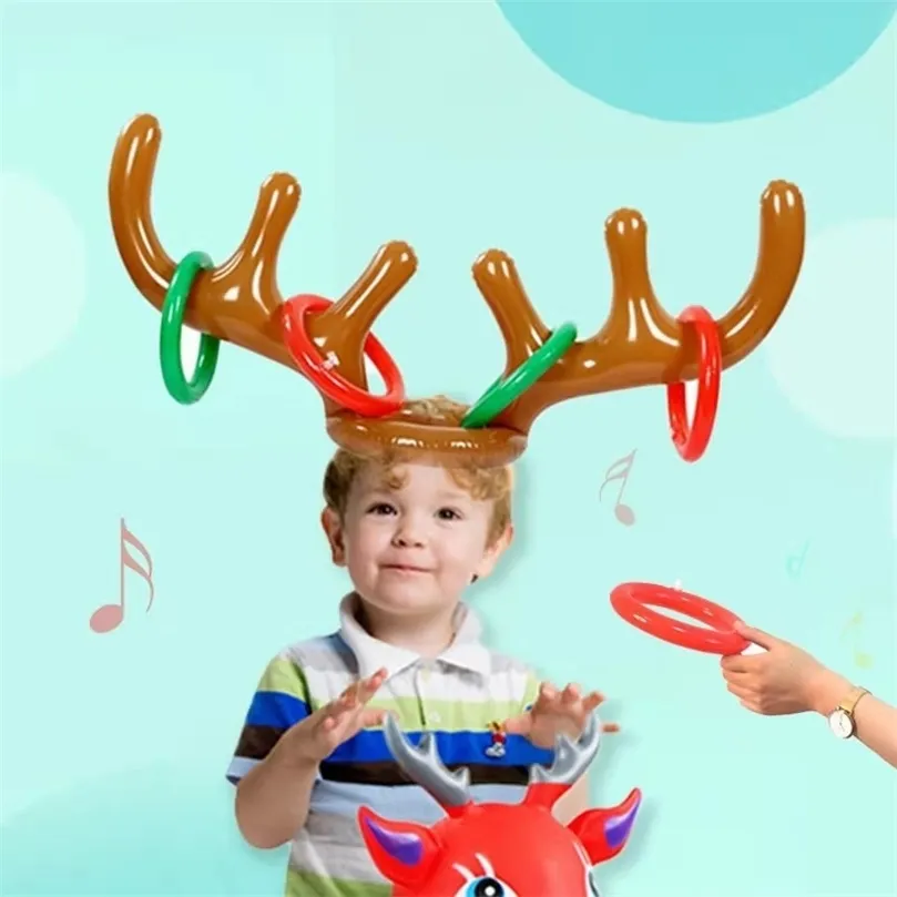 Juldekorationer 1Set uppblåsbar julren Antlerhatt Ring Deer Balloon Christmas Party Game Holiday Toss Circle Gaming uppblåst barn Toy 220901
