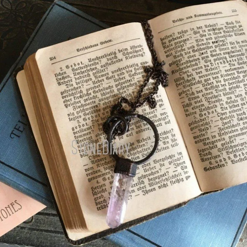 Pendant Necklaces NM35275 Rose Quartz Necklace Polished Crystal Boho Healing Crystals Gypsy Electroformed Jewelry