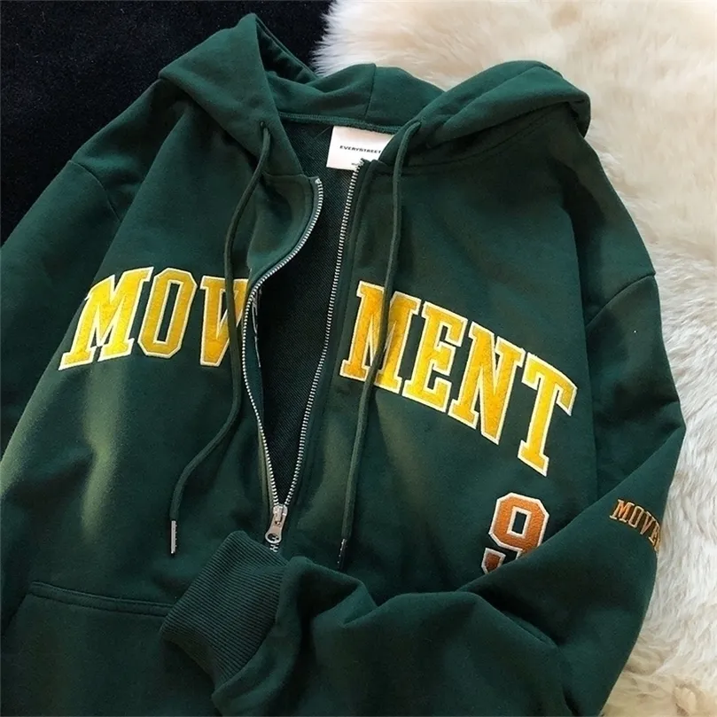 Femmes Hoodies Sweats Lettre Imprimer Casual À Capuche Femmes Vintage Simple Streetwear Manteaux Femme Harajuku Lâche Y2k Esthétique Zip Up 220901