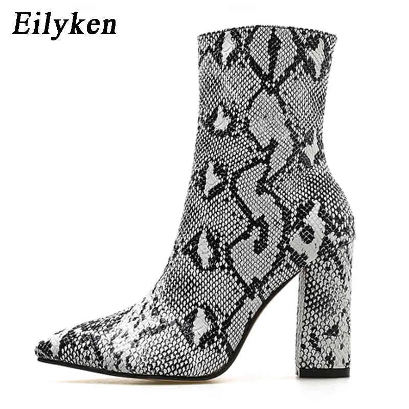 Boots Eilyken Women Zipper Snake Print Ankle Square heel Fashion Pointed toe Ladies Sexy shoes 2022 New Chelsea 220901