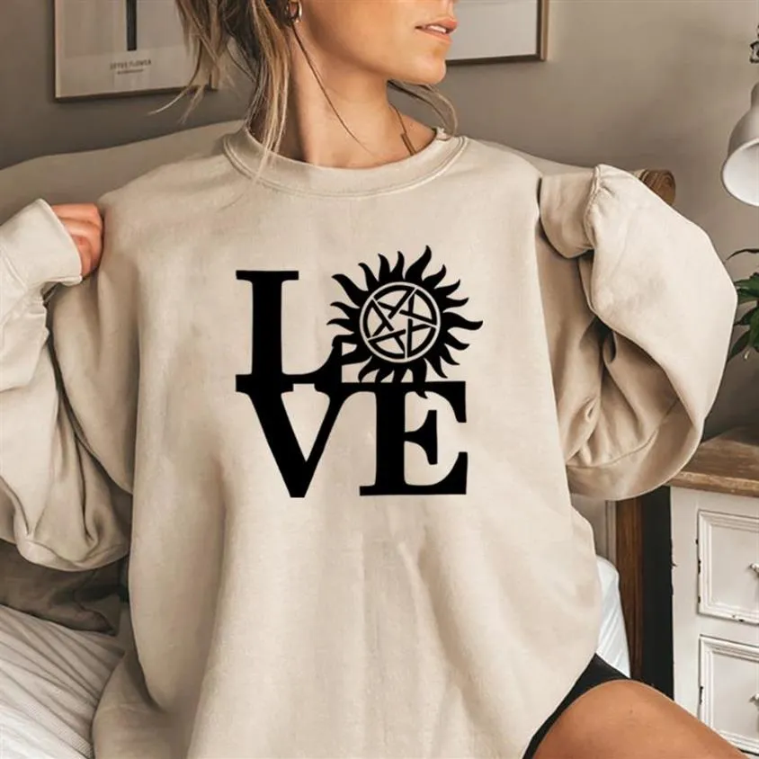 Women's Hoodies & Sweatshirts Supernatural Sweatshirt Winchester Brothers Anti-Possession Symbol Love Sam And Dean Vintage296m