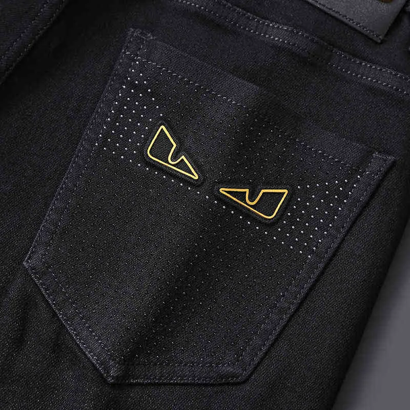 Mäns jeans designer slut hög tryckt höst mode stämplande trend grå svart skrap passar byxor 4pe2