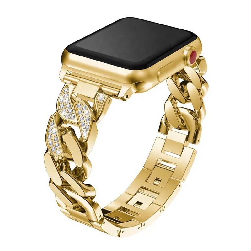 Bracelets de montre en acier inoxydable pour Apple Watch 8 7 6 5 4 3 SE Bracelet en diamant avec chaîne de luxe Bracelets intelligents compatibles avec iwatch Band 45mm 41mm 38mm 40mm 42mm 44mm