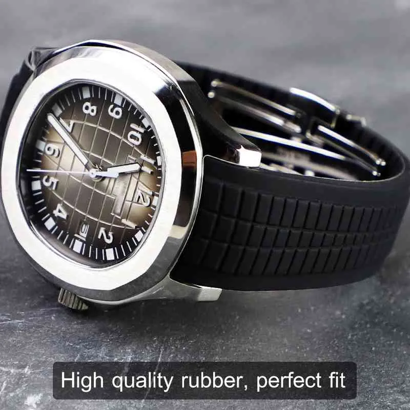 Montre de luxe pour hommes, montres mécaniques, extrémités incurvées, bracelets de montre en caoutchouc et Silicone adaptés au bracelet PP Aquanaut, montres-bracelets de sport de marque genève