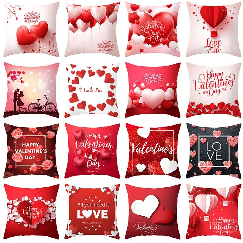 베개 케이스 45 45cm 해피 발렌타인 데이 복숭아 피부 쿠션 커버 빨간 장미 심장 나는 사랑 편지를위한 베개 소파 소파를위한 베개