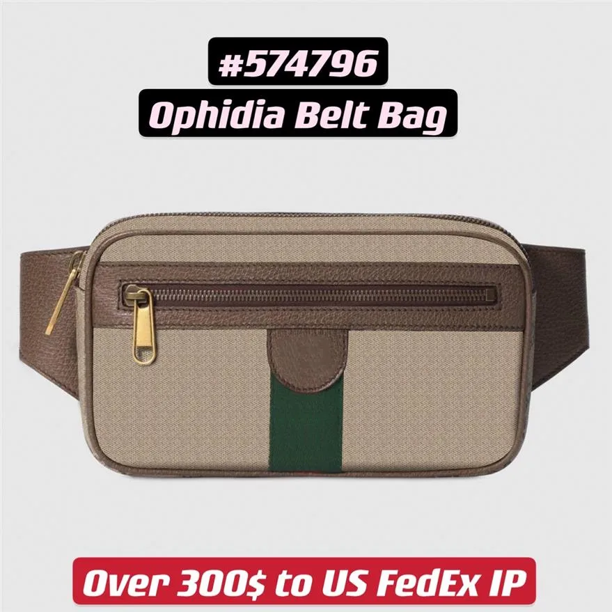 Ophidia Belt Bag 574796 Unisex 여성 남성 빈티지 허리 Bumbag Green Red Strip 및 Double Letter Hardware Logo298L