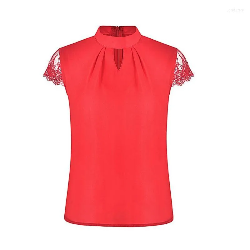 Blouses pour femmes Chemises pour femmes Missky Summer Femmes Chemise à manches courtes en dentelle de couleur unie avec col en V profond et fermeture à glissière au dos