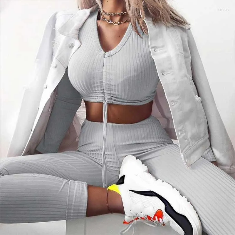 Women TrackSuits Women Tracksuit Dwuczęściowe zestawy solidne salon noś seksowny v szyja długi rękaw ciasny top i swobodny jesień spodni