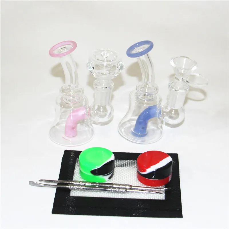 Mini-Glas-Dab-Rigs, Bong, Shisha, Glas, Wasserpfeife, Becher, Recycling-Öl-Rig mit Quarz-Banger-Schüssel, Dabber-Werkzeug, Silikon-Behältermatte