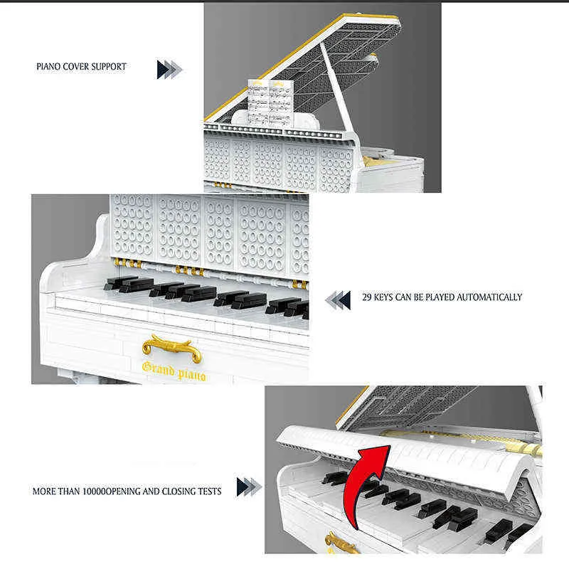 Bloques bloques El modelo de piano de cola bloques de construcción de instrumentos creativos de ladrillos de ladrillos de bricolaje regalos de cumpleaños para niños adultos amigos T220901