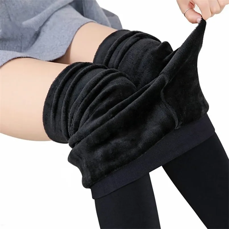 Women's Leggings Winter Warm Leggins High Waist Solid Color Velvet Stretchy Black 220902