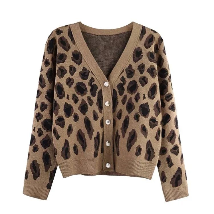 Kvinnor S KNITS TEES Fashion Leopard Print Sticked Cardigan Women Long Sleeve V Neck Sweater Knitwear Autumn Winter Girls Casual Coat Ytterkläder 220902