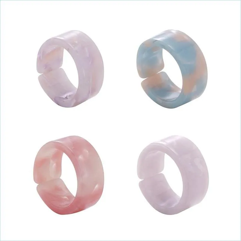 Bagues de bande Mode Transparent Résine Acrylique Chunky Chaîne Bague Pour Femmes Colorf Géométrique Carré Rond Anneaux Bijoux Cadeaux Yydhhome Dh6Vc