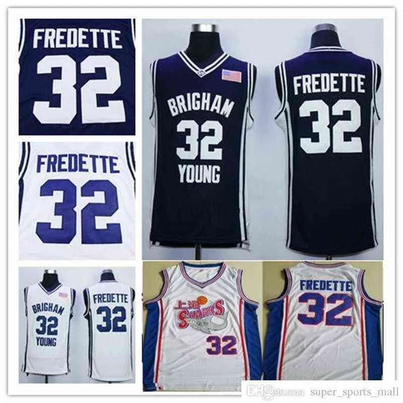 Gestikte basketbal Brigham Young Cougars Jimmer Fredette Jerseys Navy Blue White #32 Jimmer Fredette Shirts University Jersey