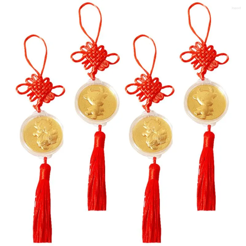 Interior Decorations 4pcs Chinese Year Ox Pendant Knot Decorative Ornament For Car