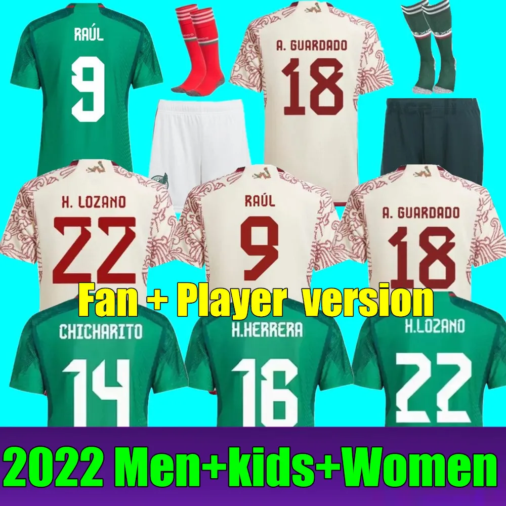 2022 Jerseys de fútbol de México H.Ozano Chicharito Raul Lozano World 22 23 Copa Fans de jugador Versión 2023 G Dos Santos Camisetas de Futbol Kits Kit Kit Kit de fútbol Camisa de fútbol