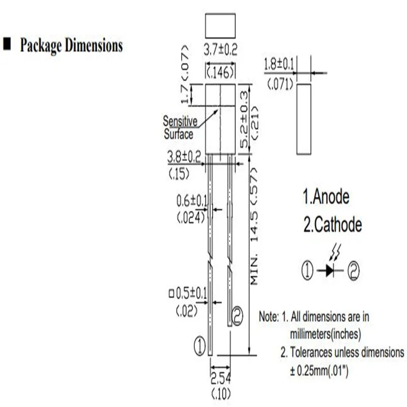 Ljuspärlor 5.2x3.7x1.8mm kiselstiftfotodiode för finger- eller öronprober