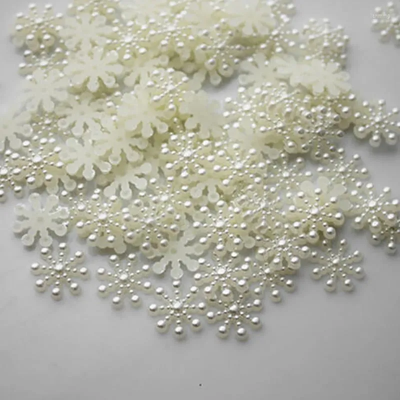 Christmas Decorations 100Pcs Snowflake Artificial Flatback Pearl Card Making DIY Craft High Quality