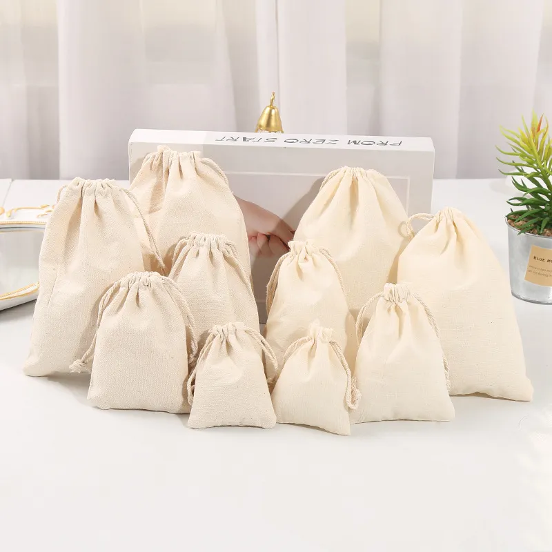 7x9 9x12 10x15 13x18 15x20cm cotton drawstring bag Small Muslin Bracelet Gifts Jewelry Packaging Bags Cute Gift Bags Pouches 3154 T2