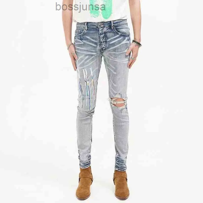 2022 Дизайнерские штаны A Mirsys Mens Jeans Джинсы мода Хай -стрит Тенденция Сторона молнии морщин