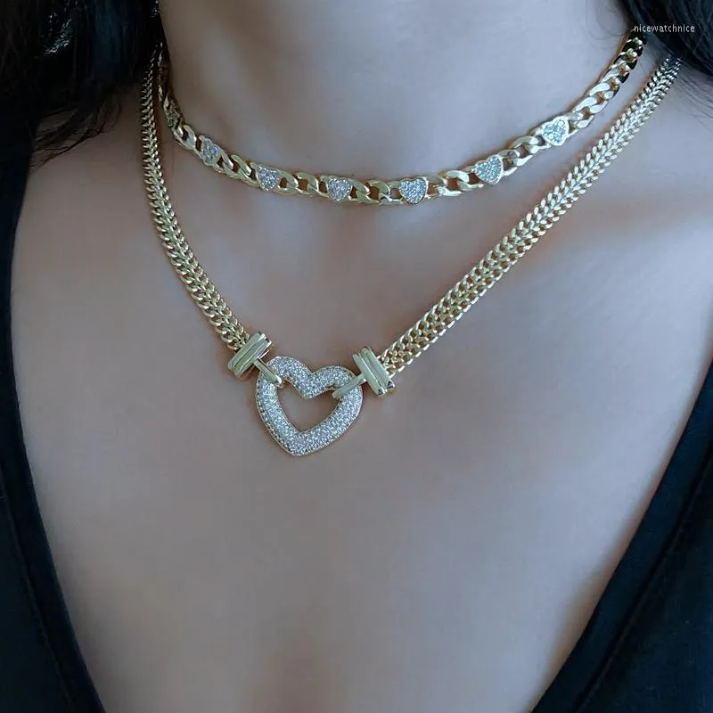 Anh￤nger Halskette Mode golden kubanische Verbindung Kette Choker Halskette Liebe Herz Punk Silber Farbe Kubikzirkoniakragen f￼r Frauen Schmuck Geschenk