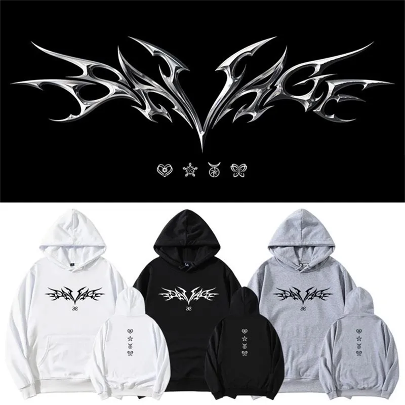 Mens Hoodies Sweatshirts Aespa Kpop Savage Album Hoodies Sweatshirt Harajuku Tryckt Womenmen Casual Pullovers 220902