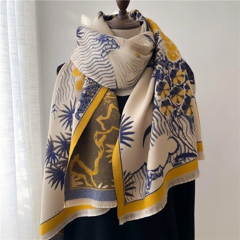 2022 Winter warme sjaal pashmina vrouwen dikke bufandas hijab bloemenprint sjaals dekensjaals en wraps voor lady bandana stoles