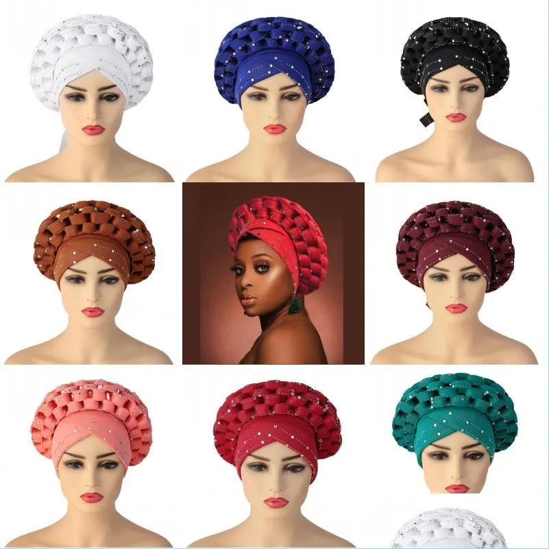 Beanie/Skull Caps Beanie/Skl Caps African Gele Aso Oke Headties Muslim Turban Nigerian Wedding Headwear Ready To Wear Gele H Yydhhome Dhahe