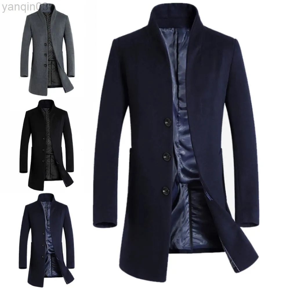 Herrenanzüge Blazer Neue Männer Winter Warm Einfarbig Wolle Trenchcoat Outfit Mantel Lange Jacke L220902