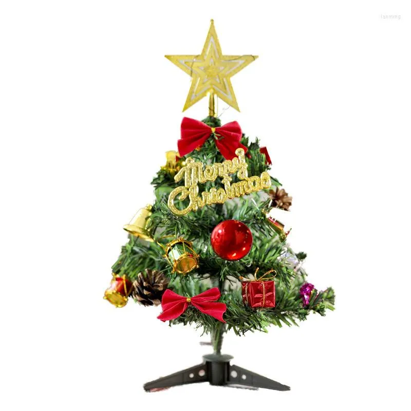 Christmas Decorations 30cm Mini Tree With Lights Gadgets Bow Bells Pine Cone Gifts Desktop Year