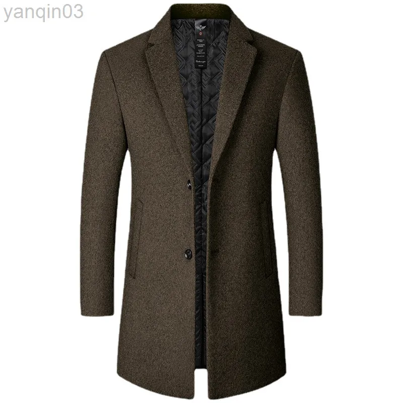 Herenpakken blazers herfst winter nieuwe mannen wollen jas melanges verdikking/mannelijk bedrijf warme standaard kraag lange mouwen grote mouwen groot formaat trenchcoat l220902