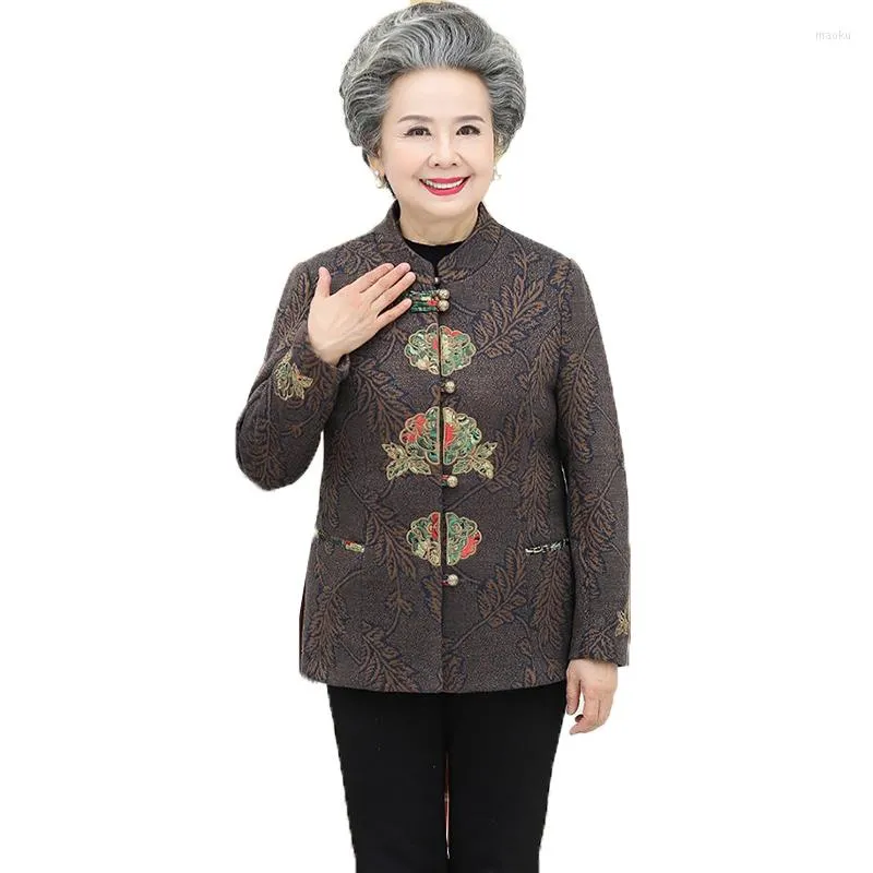 Kurtki damskie w średnim wieku w średnim wieku 60-70-80 wiek damski płaszcz 2022 Spring Autumn Płaszcze retro długie rękaw krótkie odzież wierzcha 5xl A2071