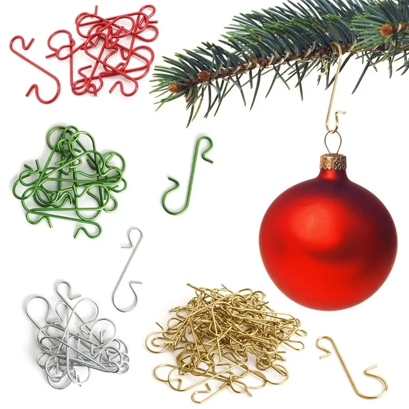 Christmas Decorations 50pcs Christmas Ornament Metal SShaped Hooks Holders Christmas Tree Ball Pendant hanging Decoration for home Navidad Year 220901