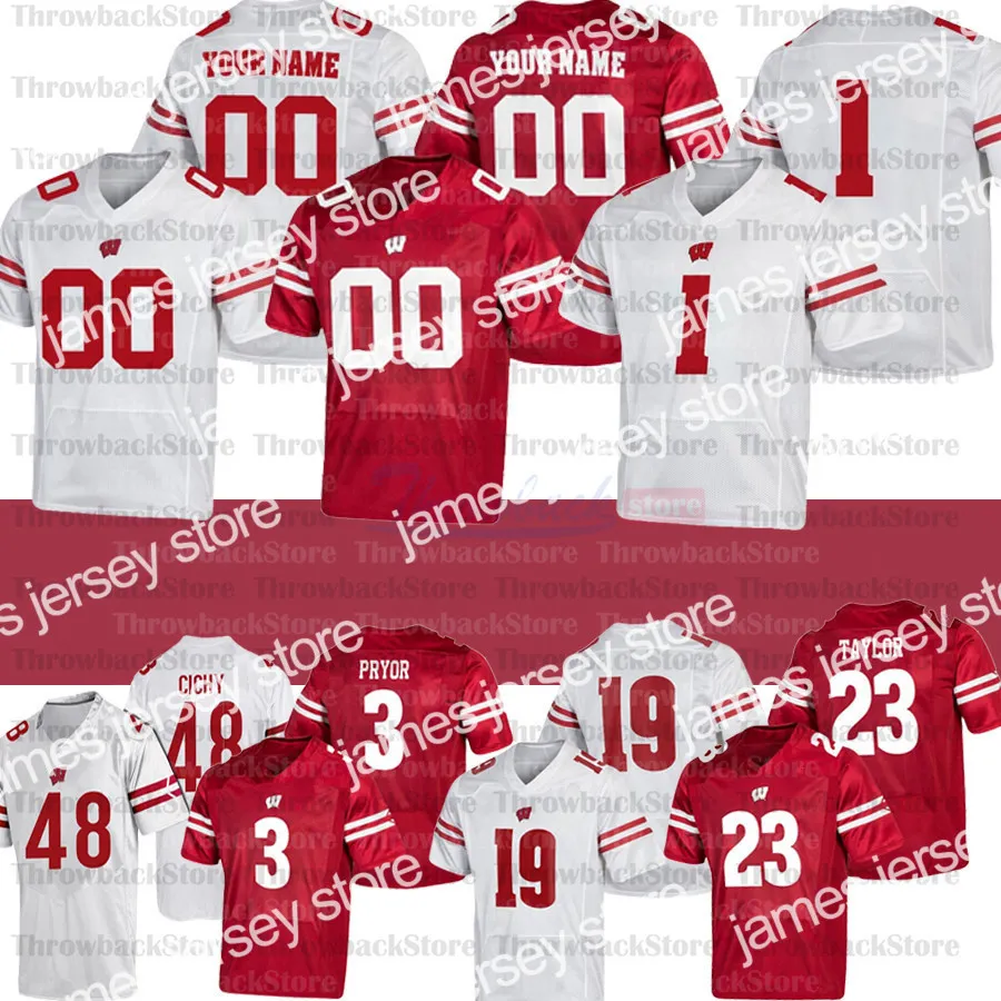 American College Football Wear Maglie personalizzate Wisconsin College Football 4 AJ Taylor # 17 Jack Coan # 45 Alec Ingold # 23 Jonathan 72 Joe Thomas # 81 Troy Fumagalli