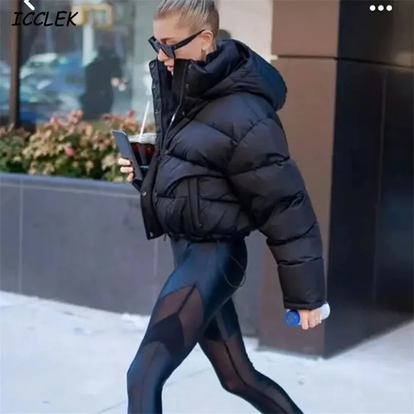 Femmes Down Parkas Femmes Veste D'hiver Parka Noir Épais Rembourré Manteaux À Capuche Puffer Veste Coton Matelassé Parkas Femme Bomber Veste Automne 220902