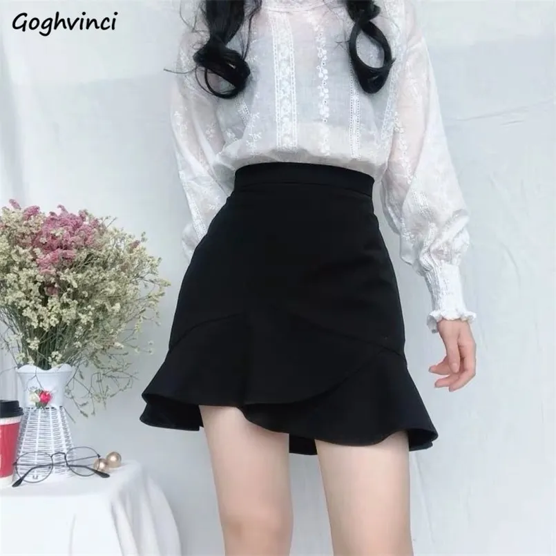 Sukienki swobodne spódnice Kobiety letnie marszczenia w stylu koreański hipskirt smukły mini moda wolny solidny Ulzzang Black Womens Faldas Chic Retro 220902