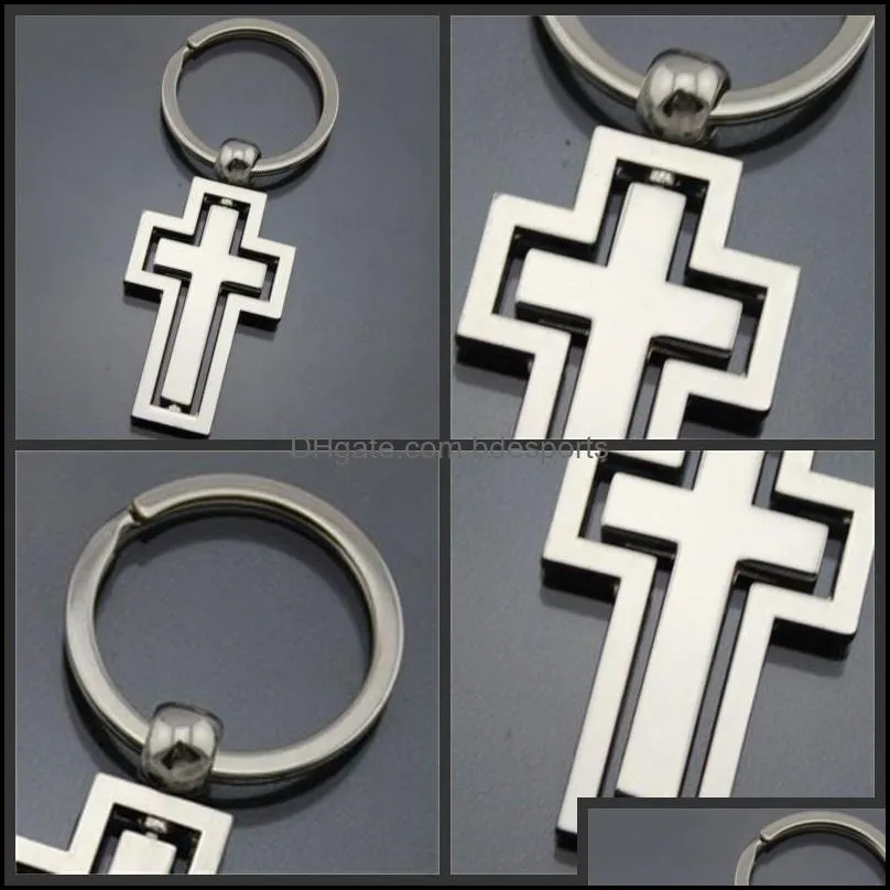 Party Favor Metal Cross Pendant Keychains Alloy Keys Ring Church Wedding Gift Key Buckle Children Toys Wholesale 2 5KD H1 Drop Delive DH1MT