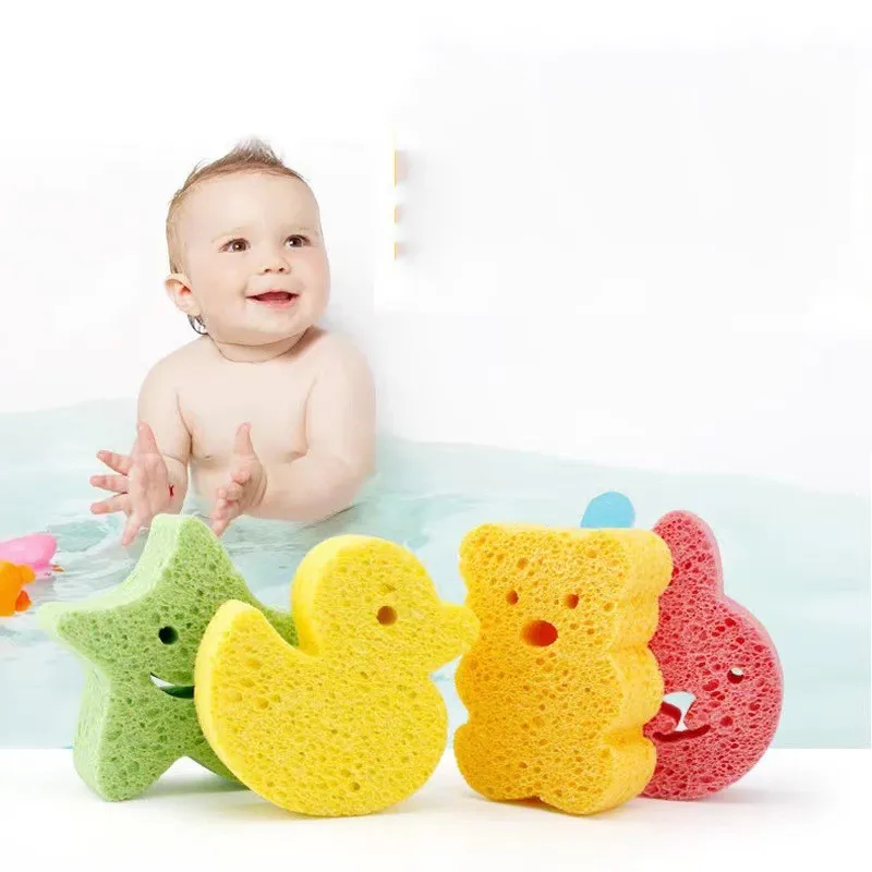 Washandschoenen Babybad Shower Sponge Leuke dieren wrijven Body Bading Supplies 4Colors Natural Wood Pulp Soft Cotton Badkamer Accessoires 20220903 E3