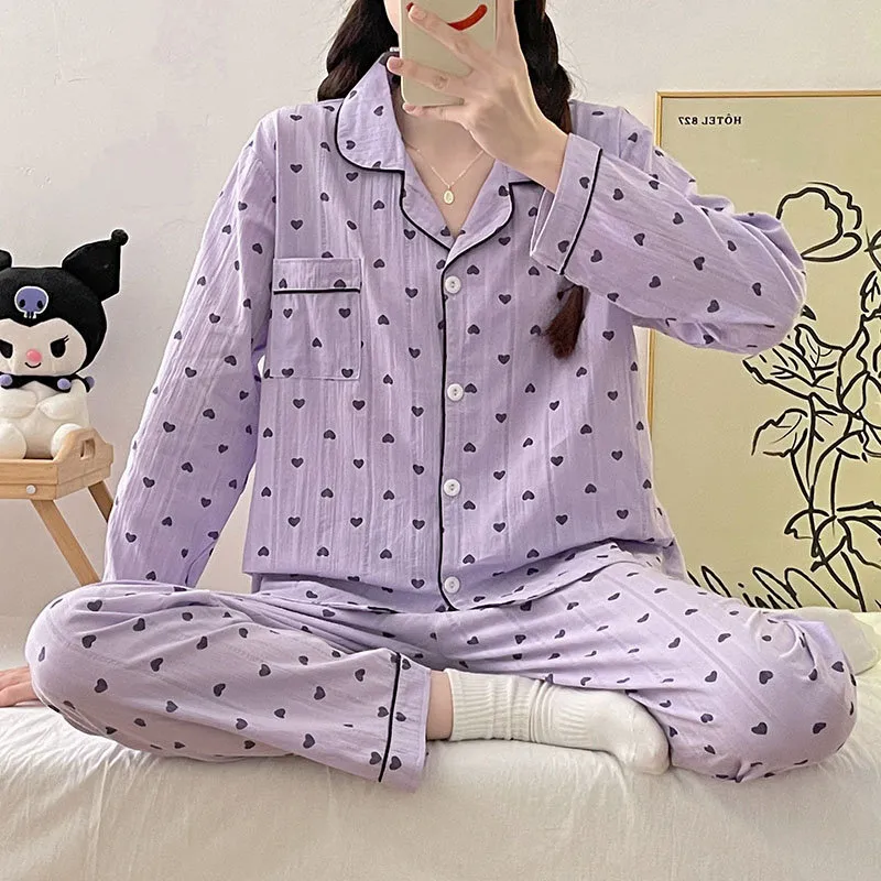 Kobiety twórczość sutą Quheng piżamę dla kobiet Zestawy jesienne zima czyste bawełniane długie rękaw Miłość kardigan elegancka ubrania domowe sleep odzież dla kobiet garnitur 220902